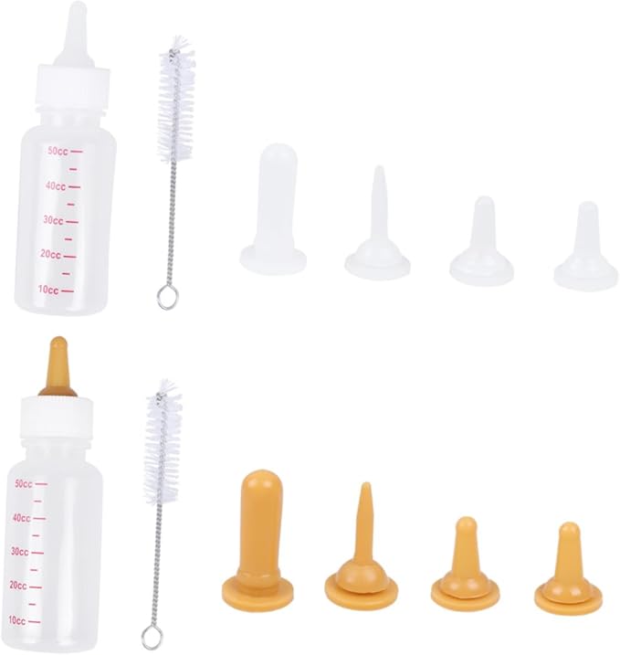 BESPORTBLE 4 Pack Pet Nursing Bottles for Small Animals 50ml Dog Cat Feeding Bottles 3 Sizes Nipples Cleaning Brush Kitten Milk Feeder