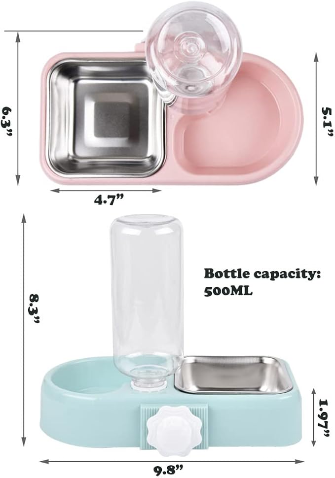 Crate Dog Cat Bowls, Dog Water and Food Bowl Set with Detachable Stainless Steel Bowl and Automatic Water Dispenser Bottle, Hanging Pet Cage Kennel Food Water Feeder Bowls for Puppy Cat Rabbite