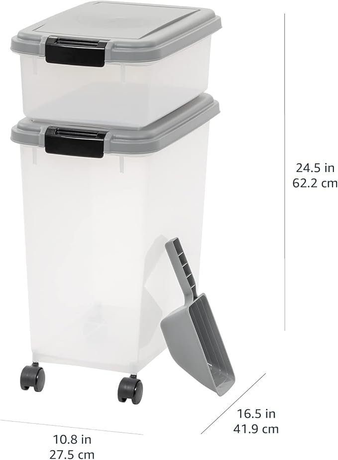 Amazon Basics 3-Piece Airtight Pet Food Storage Container Combo with Scoop, BPA Free, Removable Wheels, 33 QT + 12 QT