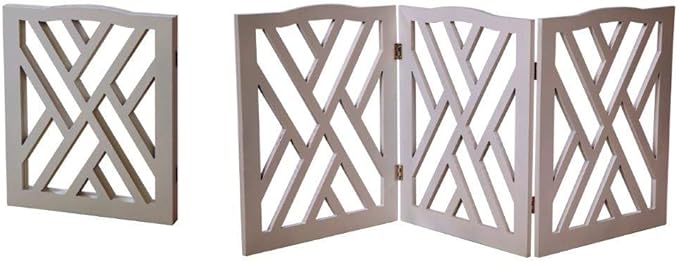 Indoor/Outdoor Solid Wood Crisscross Freestanding Foldable Adjustable 3-Section Pet Gate