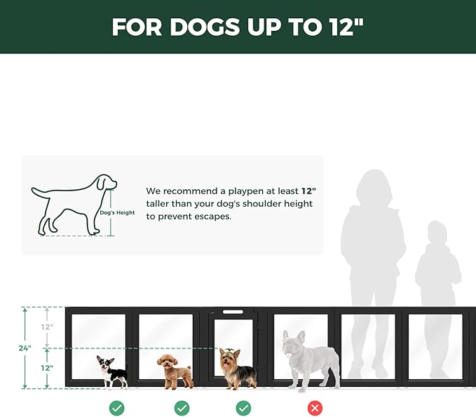 FXW AuraSpace Acrylic Indoor Dog Playpen for Puppies and Small Dogs, 24 Inch, 8 Panels, Black