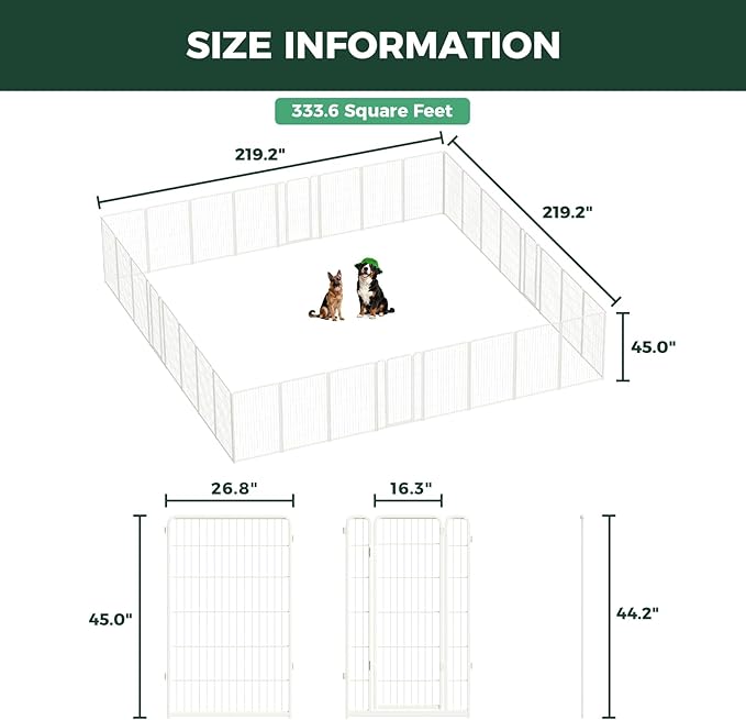 FXW Homeplus Unleashed Indoor Dog Playpen - Stress-Free and Safe Play, Heavy Duty 45 Inch 32 Panels Dog Pen for Large Dogs, White│Patented