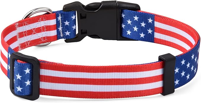 Mihqy American Flag Dog Collar and Leash Set- Patriotic, US Flag Pattern, Star & Stripes, Fourth of July Dog Collar, Adjustable for Small Medium Large Dogs(Classic US Set,XS)