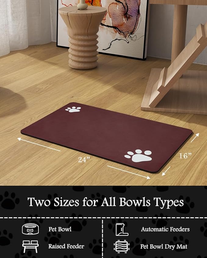 Pet Feeding Mat-Absorbent Dog Mat for Food and Water Bowl-No Stains Quick Dry Water Dispenser Mat-Dog Accessories Pet Supplies-Bowl for Messy Drinkers(RED,16"x24"