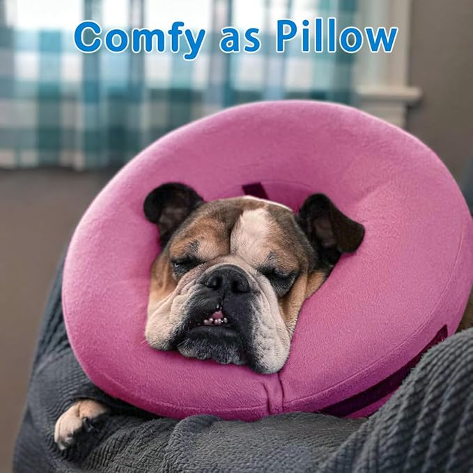 Inflatable Dog Cone Collar, Soft Dog Cone Blow-up Protective Recovery Collar, Pink (X Size)