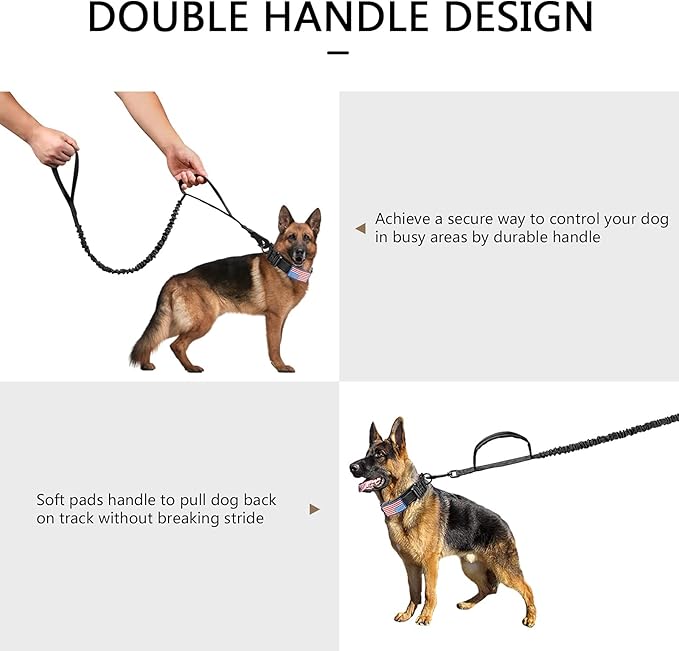 DAGANXI Tactical Dog Collar Leash Set, Adjustable Military Training Nylon Dog Collar with Controll Handle and Heavy Metal Buckle for Medium and Large Dogs,with Patches and Airtags Case (XL, Black-SET)