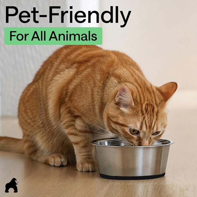 GORILLA GRIP Dog Bowls, Food Grade 304 Stainless Steel, Holds 1 Cup Each (8 fl oz) Food and Water Bowl for Feeding Dogs and Cats, Dishwasher Safe, Rust Resistant, BPA Free Rubber Base Set of 2 Black