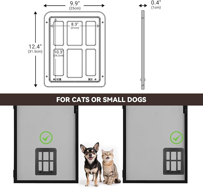 Cat Screen Door for Sliding Screen Door with Flap Lockable, Suitable for Small Dog and Cat - Black