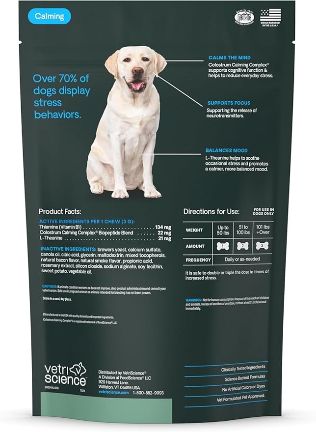 VetriScience Clinically Tested Composure Calm & Confident Chews - Supplement for Dogs with Anxiety, Stress & Fear with L-Theanine for Thunderstorms, Fireworks or Travel, Bacon, 60 Count
