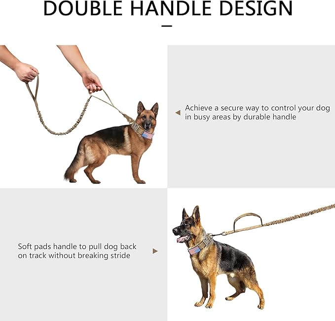 DAGANXI Tactical Dog Collar Leash Set, Adjustable Military Training Nylon Dog Collar with Controll Handle and Heavy Metal Buckle for Medium and Large Dogs,with Patches and Airtags Case (L, Brown-Set)