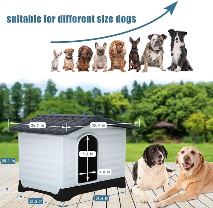 BestPet Dog House Indoor Outdoor Insulated Kennel Durable Plastic Dog House for Small Medium Large Dogs Weather & Water Resistant Pet Crate with Air Vents and Elevated Floor