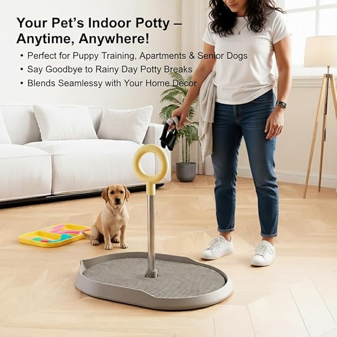 Dog Potty Tray with Handle, minandhua Indoor Puppy Potty Training Tray & Pee Pad Holder, Oval Design with Pour Spout & Non-Slip Grid, Easy-Clean for Small Medium Large Dogs (Brown)