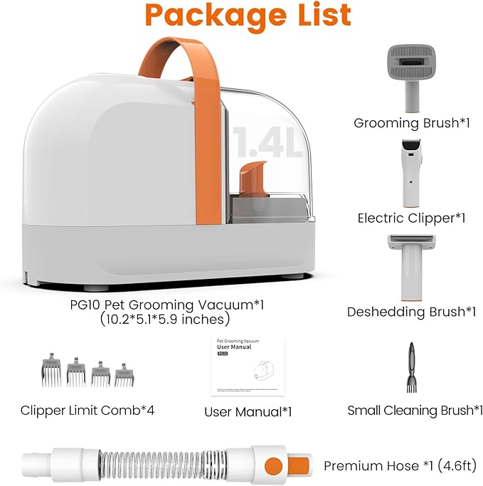 ubrobo Dog Grooming Vacuum, Dog Grooming Kit with Pet Clippers, 12,000Pa Pet Hair Vacuum for Dogs, Low Noise Home Cleaning Tool in 1, PG10