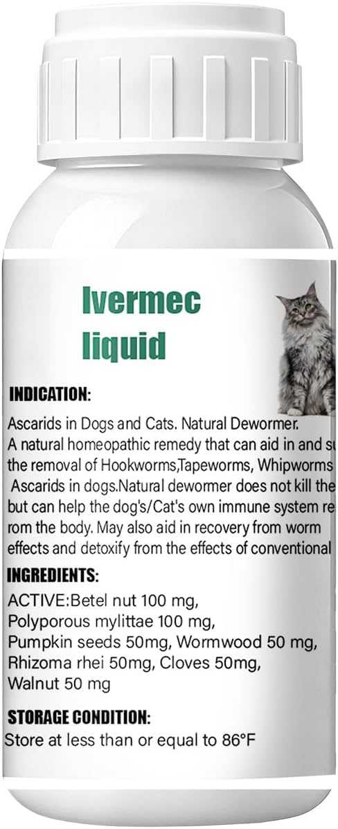 lvermect Dewormer Liquid for Dogs and Cats, Digestive Cleanser Treatment, Broad Spectrum for All Wormer, Hookworms, Lung Worms, Pin Worms, Round Worms