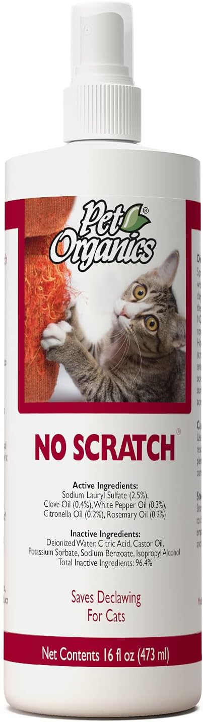 NaturVet Pet Organics No Scratch Spray for Cats – Pet Training Spray to Discourage Clawing, Cat Scratching – Safe for Carpet, Furniture, Drapes, Fabric – cGMP Compliant – 16 Oz.
