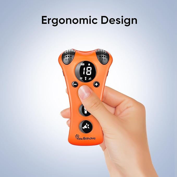 PawBehave Adjustable Ultrasonic Dog Trainer β World's First Variable Frequency Pet Behavior Corrector with 10 Level Ultra Sound, 18 Dog Whistles, Anti-Bark Flashlight, Humane Dog Deterrent (Orange)