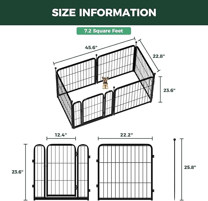 FXW Rollick Unleashed Dog Playpen for Indoor, Yard, RV Camping, 24 inch 6 Panels Dog Pen with Playpen Cover for Small and Puppy Dogs, Black│Patented