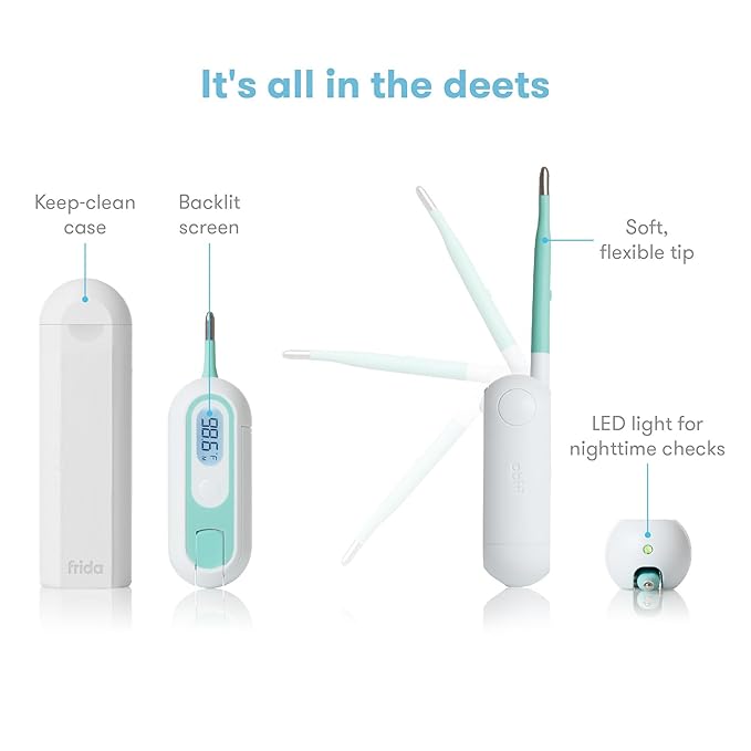 Frida Baby 3-in-1 Rectal, Underarm & Oral Thermometer for Kids, Digital Baby Thermometer for Infants, Toddlers, & Kids, Quick & Accurate Temperature Check, Includes Carrying Case for Storage