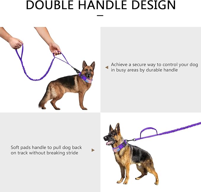 DAGANXI Tactical Dog Collar, Adjustable Military Training Nylon Dog Collar with Control Handle and Heavy Metal Buckle for Medium and Large Dogs, with Patches and Airtags Case (Purple-Set, XL)