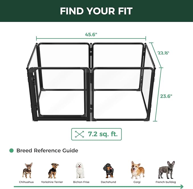 FXW AuraSpace Pro Acrylic Indoor Dog Playpen, Heavy-Duty with Metal Frame, 24" Height 6 Panels for Puppies & Small Dogs, Black│Patented