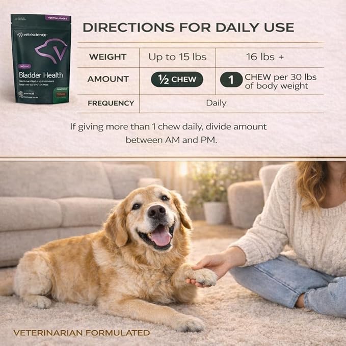 VetriScience Bladder Health Soft Chews for Dogs Bladder Control Supplement & Urinary Support - Incontinence Support Formula with Soy Protein & Red Clover, Chicken Flavor, 60 Count