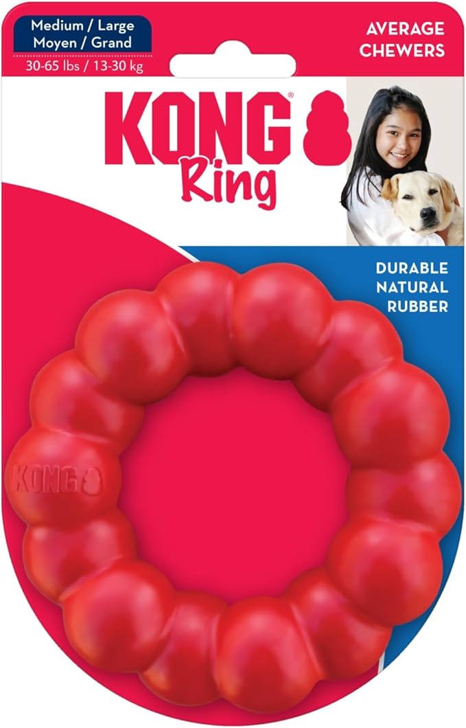 KONG Ring - Natural Rubber Ring Toy for Healthy Chewing Habits - Chew Toy Supports Dog Dental Health - Dog Toy Supports Instincts During Playtime - for Medium/Large Dogs