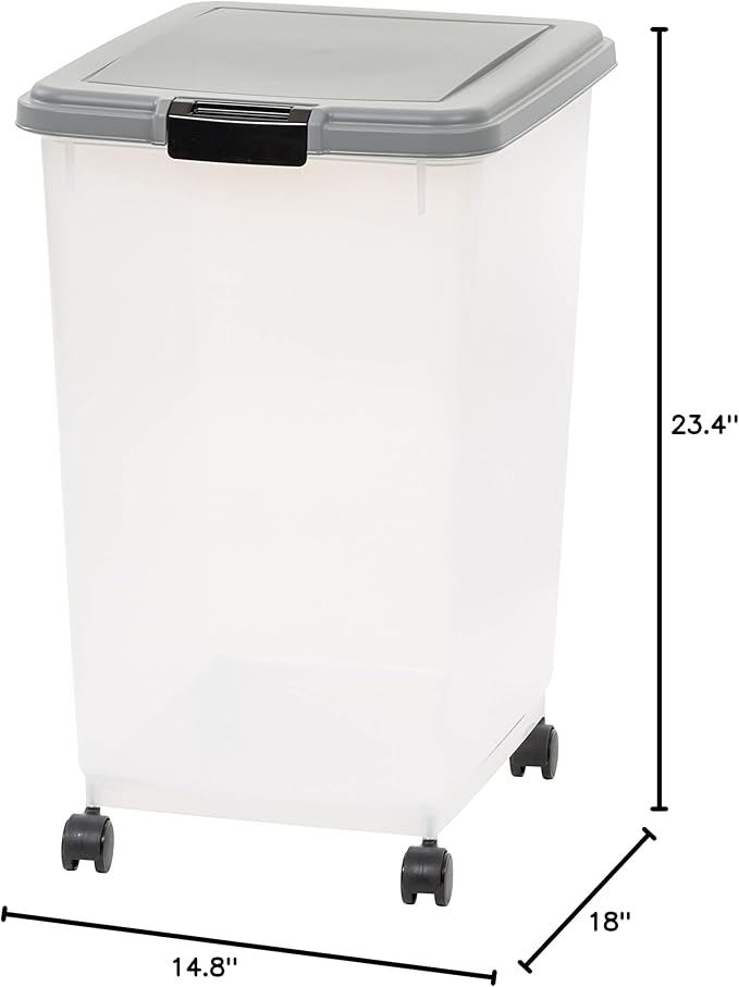 Amazon Basics Airtight Pet Food Storage Container with Scoop, BPA Free, Removable Wheels, 69 QT, Gray