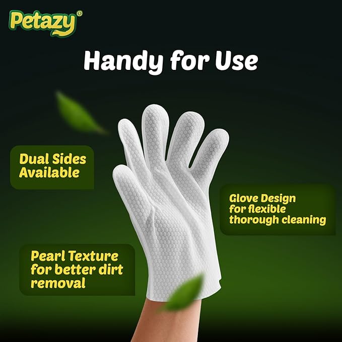 Petazy Pet Glove Wipes for Dogs & Cats – Hypoallergenic Thick Cleaning Gloves with Aloe & Coconut Oil for Paws, Face, Ears & Butt, Instant No Rinse Grooming Wipes to Deodorize and Hydrate, 25 Pack