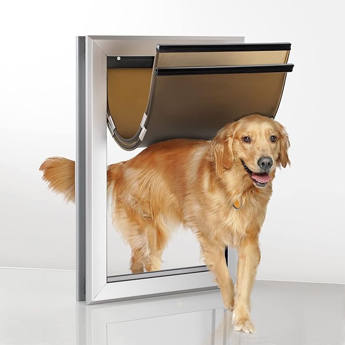 Giant Dog Door for Exterior Doors: Heavy Duty Aluminum Doggie Door, Extreme Weather Doggy Door for Large and Extra Large Dogs Up to 220 lbs, Dual Flap Insulated Dog Door, Lockable