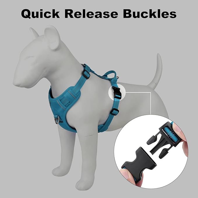 Plutus Pet No Pull Dog Harness, Reflective Adjustable Dog Vest Harness with Handle, Escape Proof, Soft Padded for Small Medium Large Dogs (Light Blue, XL)