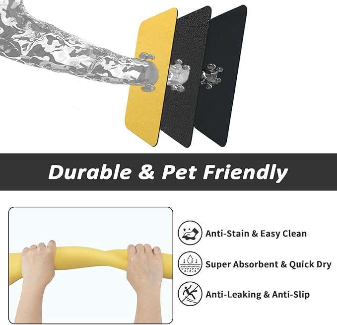 HotLive Dog Food Mat - Absorbent Cat Mat for Food and Water, No Stains Pet Feeding Bowl Mat, Easy to Clean Pet Placemats, Quick Dry Dog Water Dispenser Mat for Messy Drinkers | Yellow 24"x36"