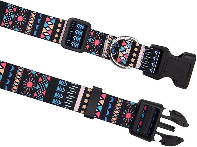 Mihqy Dog Collar with Bohemia Floral Tribal Geometric Patterns - Soft Ethnic Style Collar Adjustable for Small Medium Large Dogs(Black Bohemia,S)