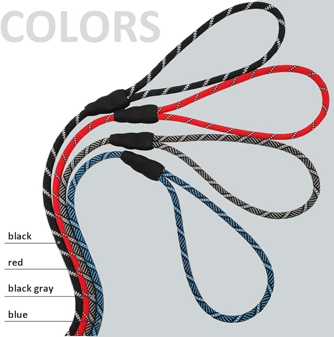 Reflective Long Slip Lead Dog Leash Anti-Choking 12 FT/20 FT/30 FT/50 FT Rope Training Leash for Medium Dogs Small Puppy Pets (20ft, Blue)