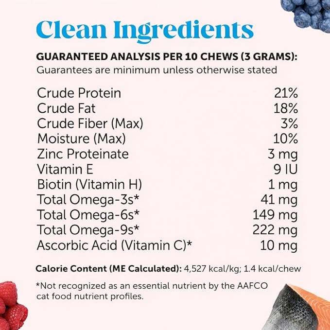 Cat Skin & Coat Health Chews – Crunchy & Creamy Treats with Omegas, Vitamin C & E, Biotin – Soothes Itchy, Dry Skin, Reduces Shedding & Promotes a Shiny Coat – Cat Vitamins (Chicken 30-Day Supply)