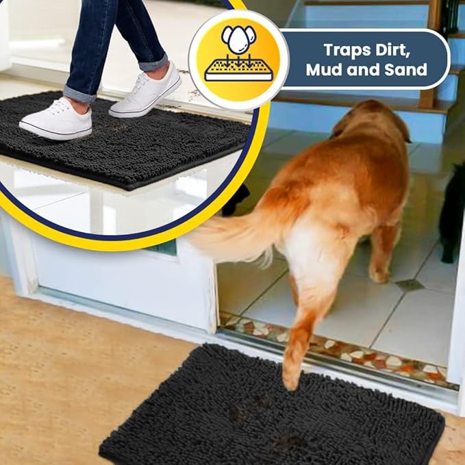 Muddy Mat® | Super Absorbent Door Mat Indoor, Microfiber Quick Dry Chenille Entryway Rug, Non-Slip Front Door Mat, Indoor Mats for Entryway, Machine Washable Pet Rug, Charcoal 24" x 72"