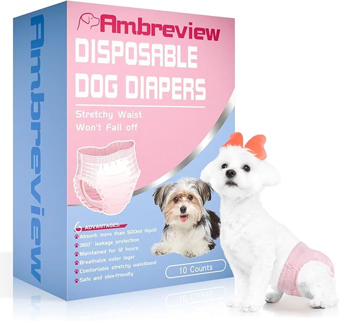 Ambreview Disposable Dog Diapers Female, Just Pull It Up, Doggie Diapers for Female Dogs, Strong Absorbency | Leak Proof, for Dogs in Heat | Elderly | Disabled, S 30 PCS