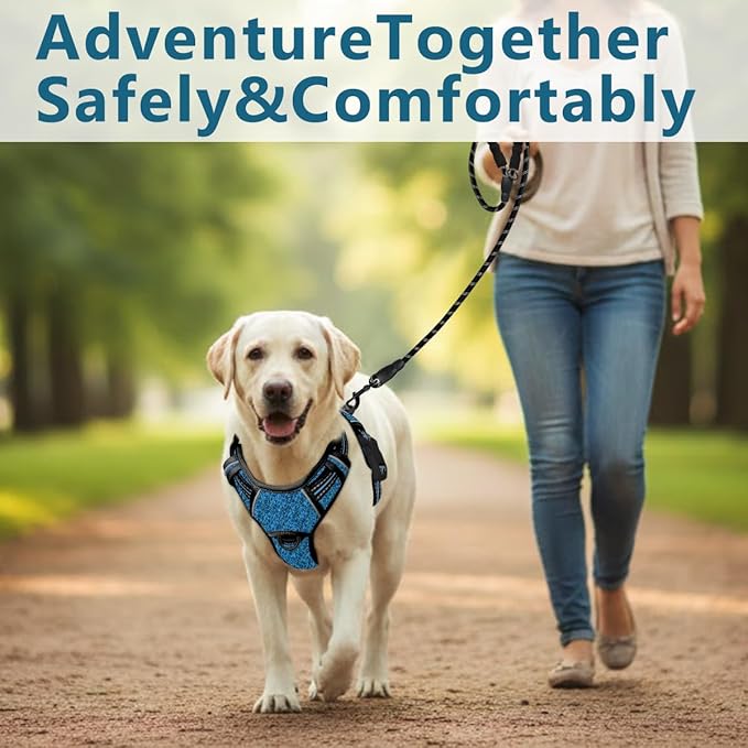 BARKBAY Dog Harness No Pull with ID Tag Pocket - Heavy Duty, Reflective, Easy Control for Large Dogs(Blue/Black,XL)