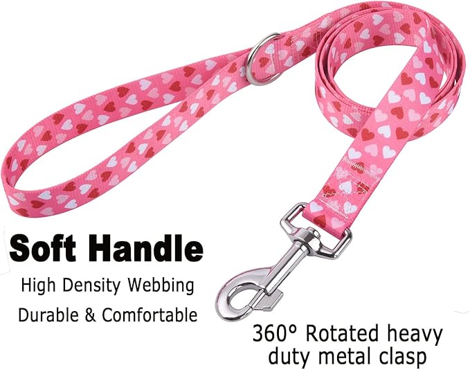 Mihqy Dog Collar and Leash Set - Adjustable Heart Dog Collar - Love Theme - Perfect for Small Medium Large Dogs(Pink Heart Set,XS)