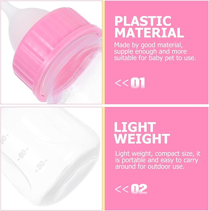 2Pcs Kitten Milk Bottle Leak Puppy Feeder Plastic Feeding Bottles for Newborn Cats and Small Animals Soft Safe Material Controls Intake Prevents Overfeeding Diarrhea