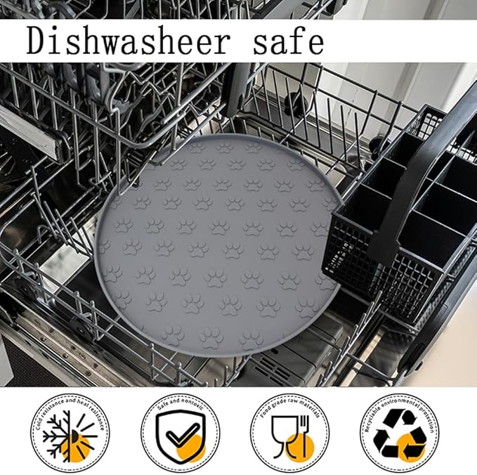 2pcs Silicone pet Food mat, Dog Food and Water mat, Raised Edge Rubber mat for Dog Bowls, Prevents Food and Water from staining Floors, Suitable for Small and Medium Pets,10.6'' (Gray-2pcs)