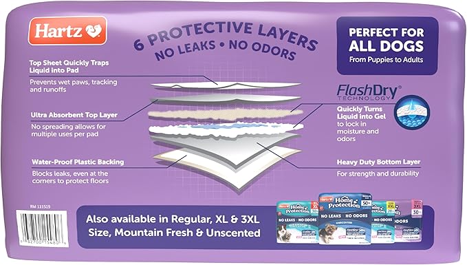Hartz Home Protection Super Absorbent Odor Eliminating Lavender Scented No Leak Dog Pads, XXL 40 count