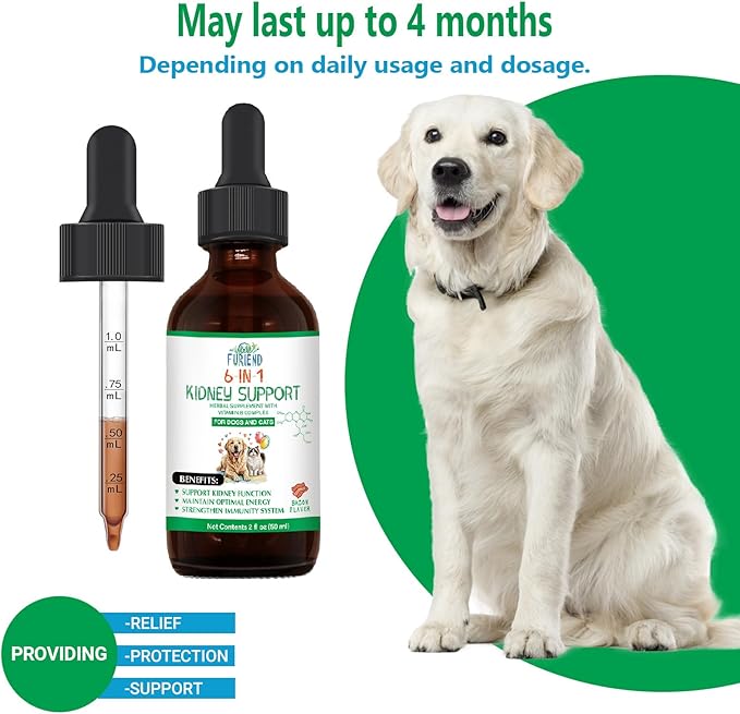 Veterinarian Formulated Kidney Support for Cats & Dogs | 6-in-1 Liquid with Herbal Blend + Vitamin B Complex | Bacon Flavor for Kidney & Urinary Health, Energy & Appetite | 2oz (59ml)