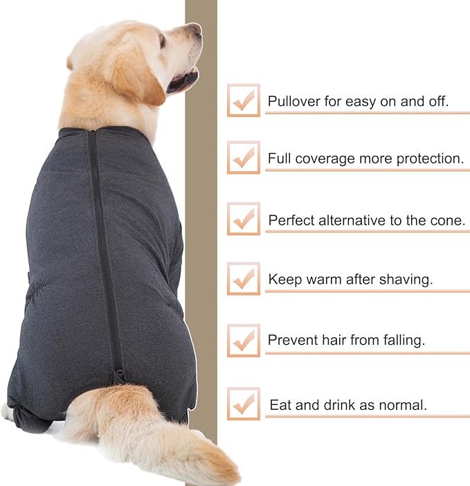 Yeapeeto Dog Onesie Surgery Recovery Suit for Large Medium Bodysuit Dogs Pajamas PJS Full Body for Shedding, Prevent Licking, Wound Protection, Cone Alternative(3XL,Dark Grey)