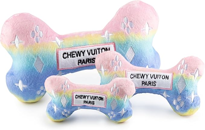 Haute Diggity Dog Chewy Vuiton Bone Plush Squeaky Dog Toy, Soft Durable Designer-Inspired Stuffed Puppy Chew Toys for Small & Medium Dogs, Machine-Washable (Pink Ombre) Large