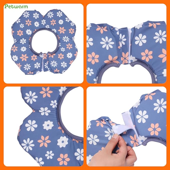 PetWarm Dog Recovery Collar, Recovery Collar for Dogs, Lightweight Soft Flower Design, Comfortable Neck Protector Helps Discourage Licking, Post-Visit Protective Collars, Flower Print, Blue, L
