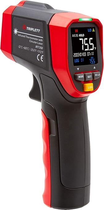 Triplett IRT350 Non-Contact 12:1 Infrared Thermometer with Circular Laser Indicator and Certificate of Calibration to NIST, -4 to 1112°F (-20 to 600°C)