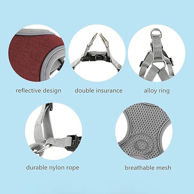 Dog Harness with Leash Set, Adjustable Step in Collars Harness with Breathable Padded Vest for Small Medium Large Dogs Training and Running(L, Red)