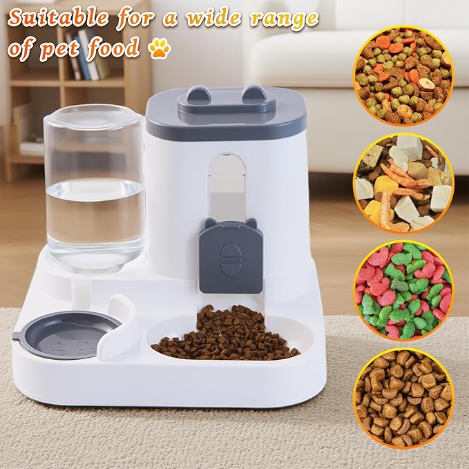 Gravity Cat Feeder and Water Dispenser, 2 in 1 Automatic Cat Feeder, 2 Pack Large Capacity Self Feeding for Small Medium Dog Puppy Kitten (Grey)