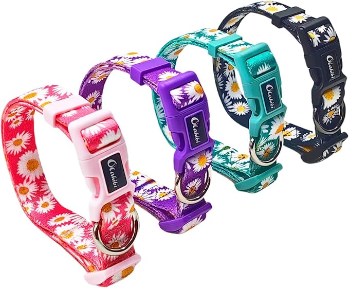 Dog Collar and Leash Set, Cute Daisy Pattern, Polyester Material, 5ft Leash, for Medium Dogs.(Medium,Purple Daisy)