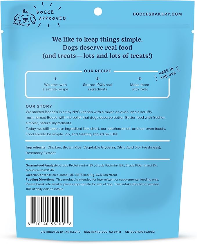 Bocce's Bakery Chick’n Kettlebells Chicken Jerky Protein Cuts Dog Treats – Natural & High-Protein, Wheat-Free, Made with Real Ingredients – Baked in The USA with No Added Salt or Sugar, 5oz
